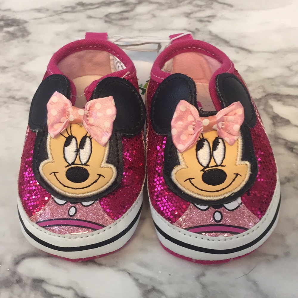 3/$20 Disney Baby Sequined Minnie Mouse Soft Soles Baby Sz 2
